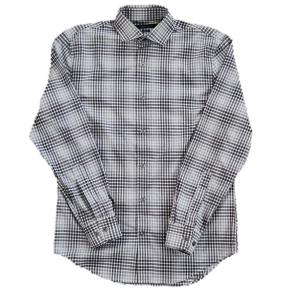 3/$20 Perry Ellis Black & Gray Plaid Non-Iron Button-Up Shirt - Picture 1 of 8